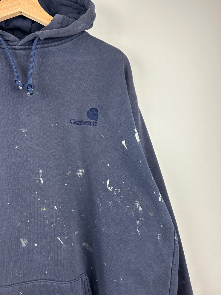 Vintage Carhartt Embroidered Paint Splattered Navy Hoodie