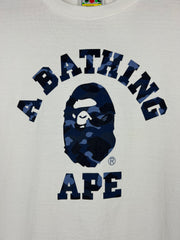 Bape College Logo Blue Camo White Tee