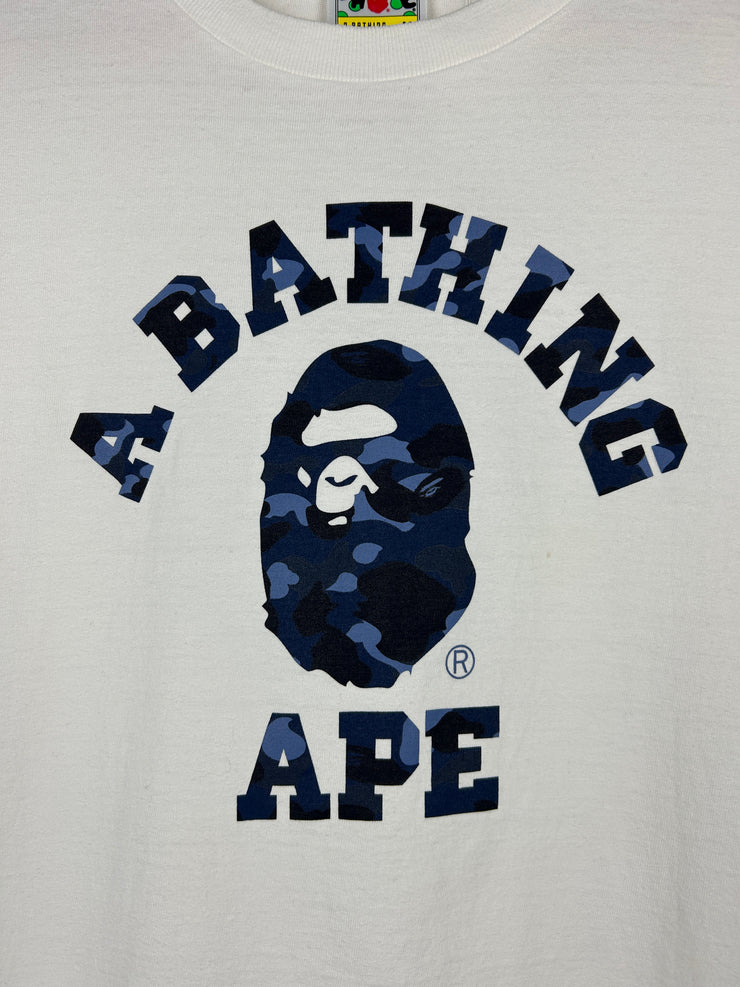 Bape College Logo Blue Camo White Tee