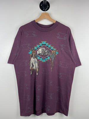 Vintage 90s 3D Emblem Dream Catcher Trucker Burgundy Tee