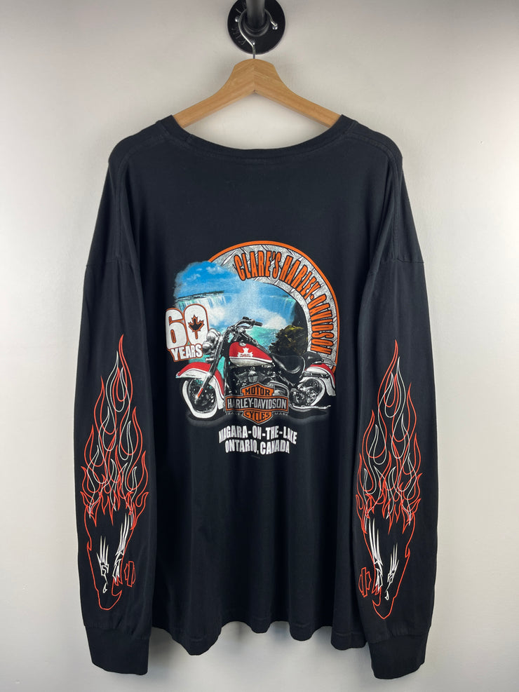 Vintage Harley Davidson Screamin Eagle Flames Niagara Falls Canada Black Long Sleeve