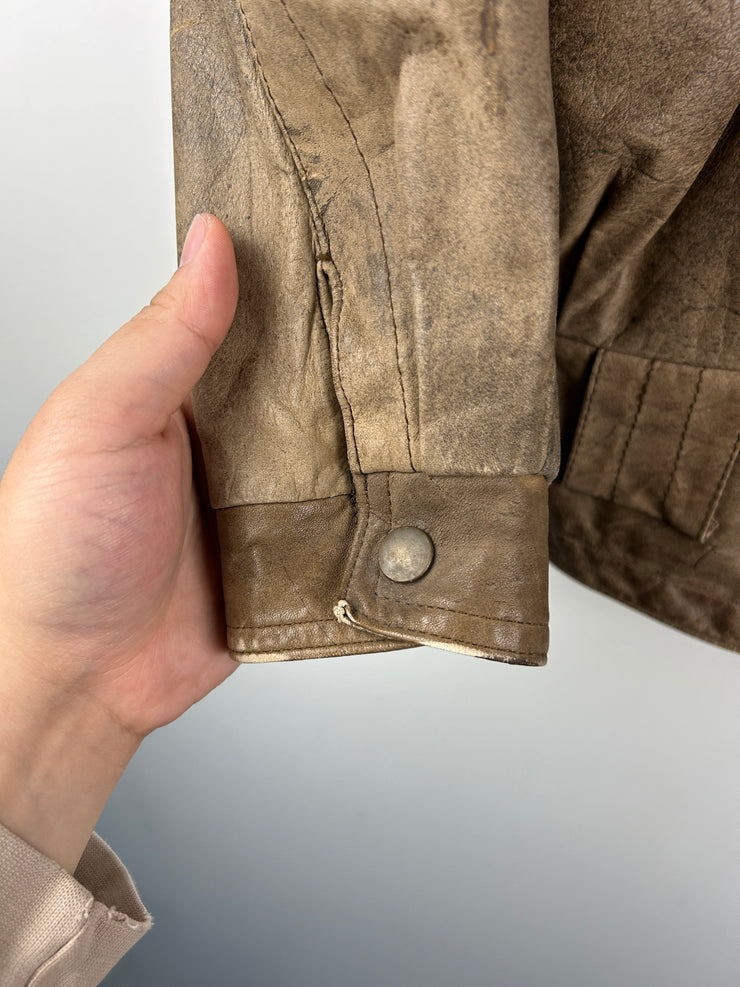 Vintage 90s Global Leather Fashion Faded Brown Leather Cropped Jacket