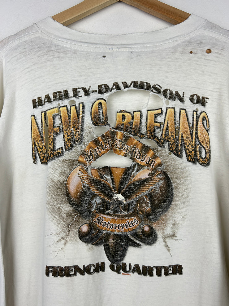 Vintage Harley Davidson Flames New Orleans White Long Sleeve