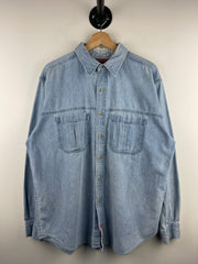Vintage 90s Marlboro Country Store Blue Denim Long Sleeve Button Up Shirt