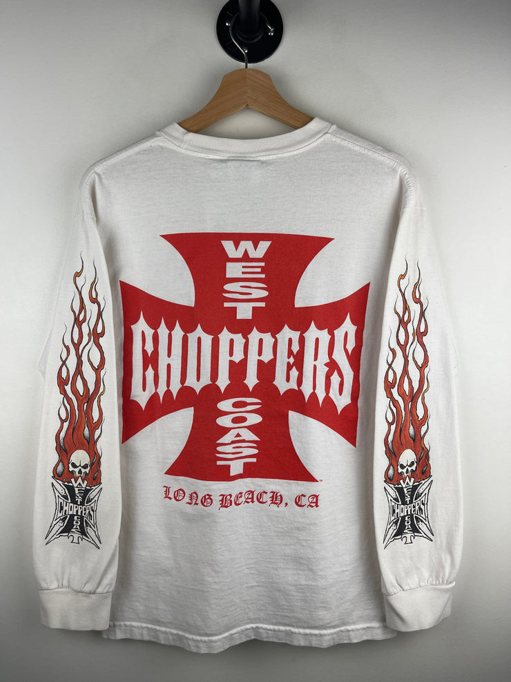 Vintage West Coast Choppers Flames Skull White Long Sleeve