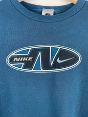 Vintage 90s Nike Swoosh Spellout Embroidered Teal Crewneck