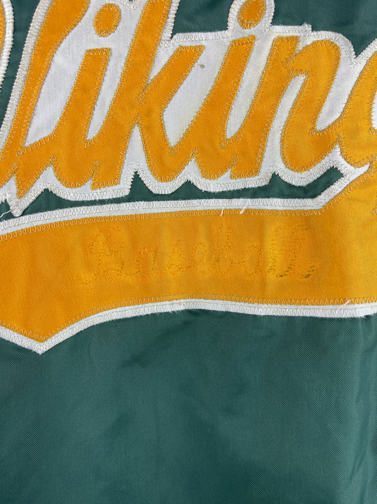 Vintage 80s Vikings Baseball Green Varsity Bomber Jacket