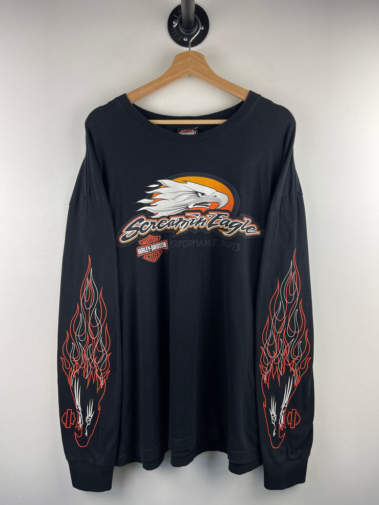 Vintage Harley Davidson Screamin Eagle Flames Niagara Falls Canada Black Long Sleeve