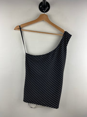 Vintage 90s Fairweather Women's Black & White Striped One-Shoulder Top
