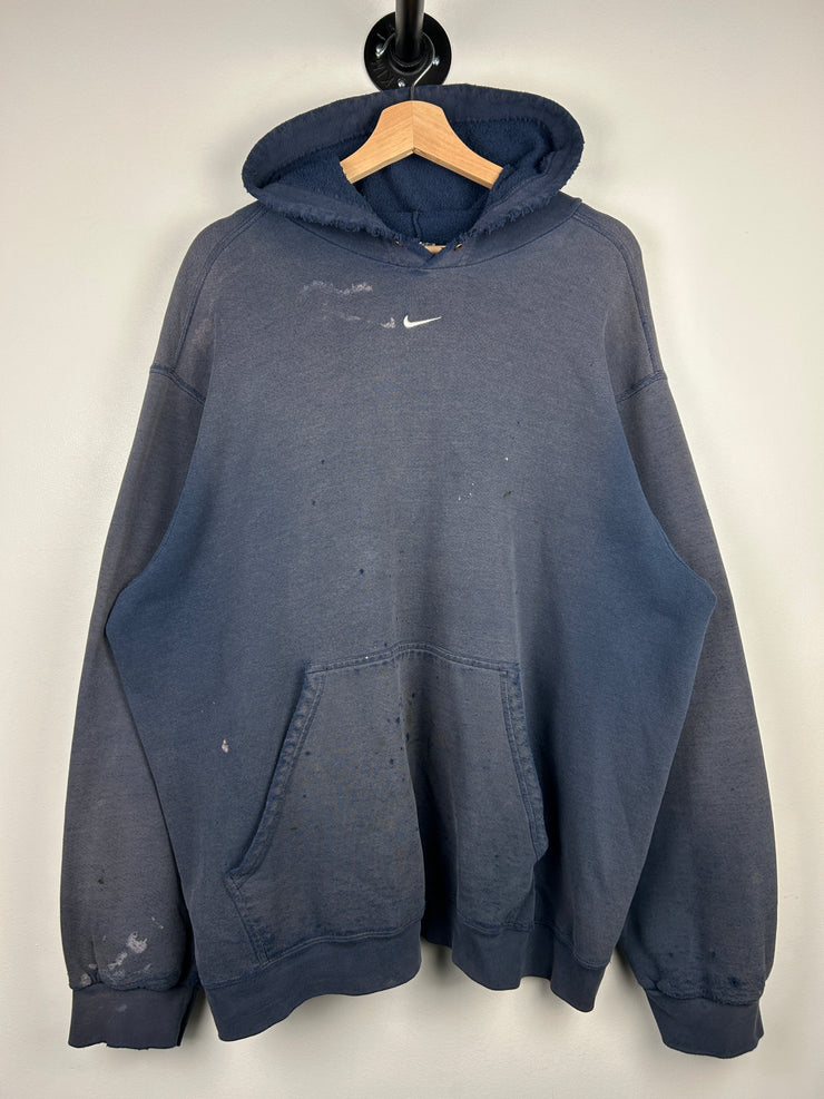 Vintage Nike Middle Swoosh Thrashed Navy Hoodie