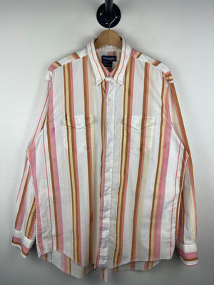 Vintage 90s Wrangler Western Cowboy Striped White Button Up Long Sleeve Shirt