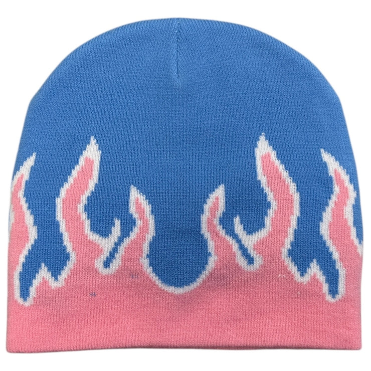 Vintage Y2K Flames Blue & Pink Beanie