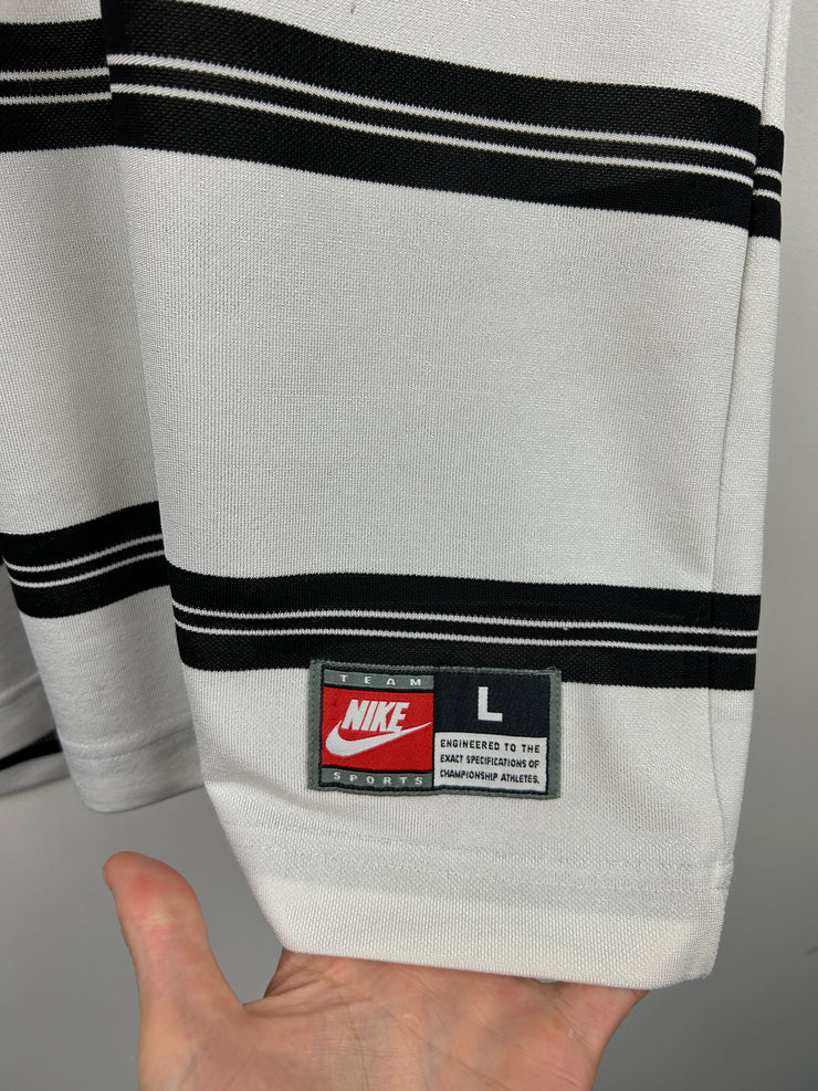 Vintage 90s Nike Mini Swoosh Black & White Striped Soccer Jersey