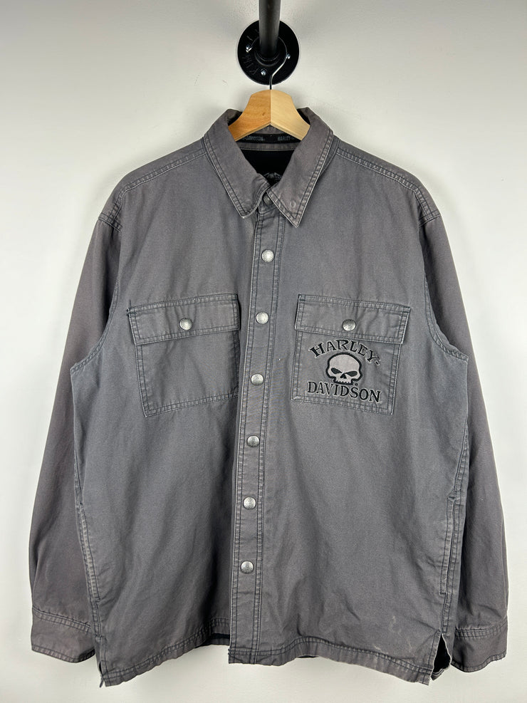 Vintage Harley Davidson Skull Button Up Grey Jacket