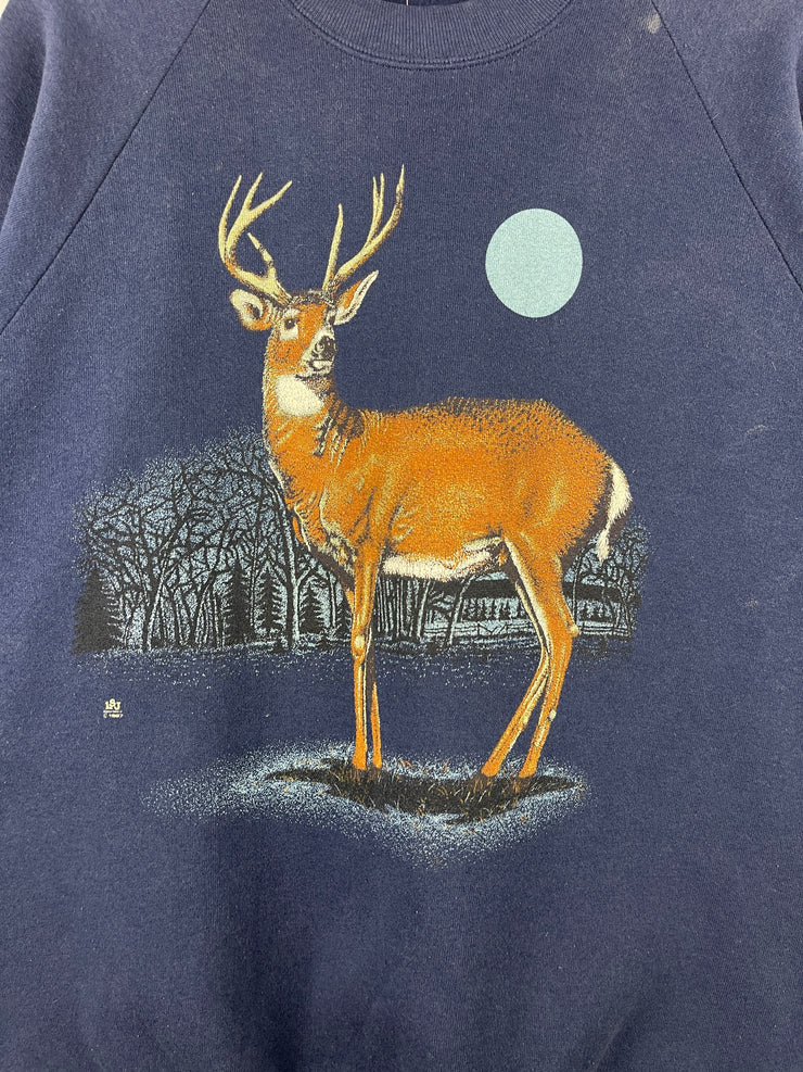 Vintage 80s Deer Nature Faded Navy Crewneck