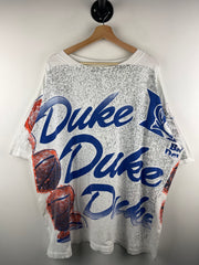 Vintage 90s Duke Blue Devils Basketball All Over Print White Tee
