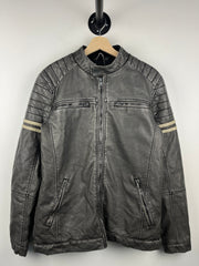 Vintage BKE Café Racer Grey Leather Jacket
