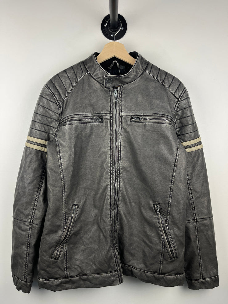 Vintage BKE Café Racer Grey Leather Jacket