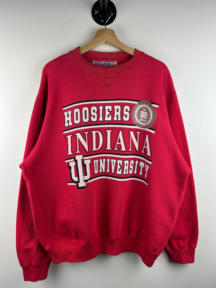 Vintage 90s Logo 7 Indiana Hoosiers University Red Crewneck