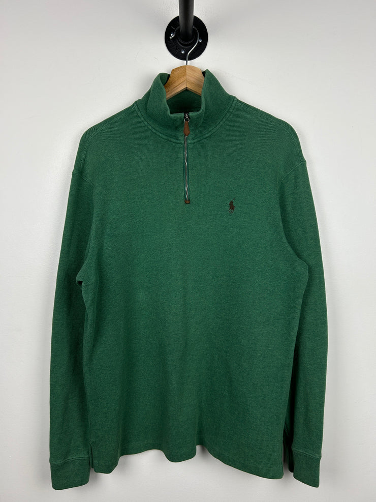 Vintage 90s Polo Ralph Lauren Green Quarter Zip Sweater