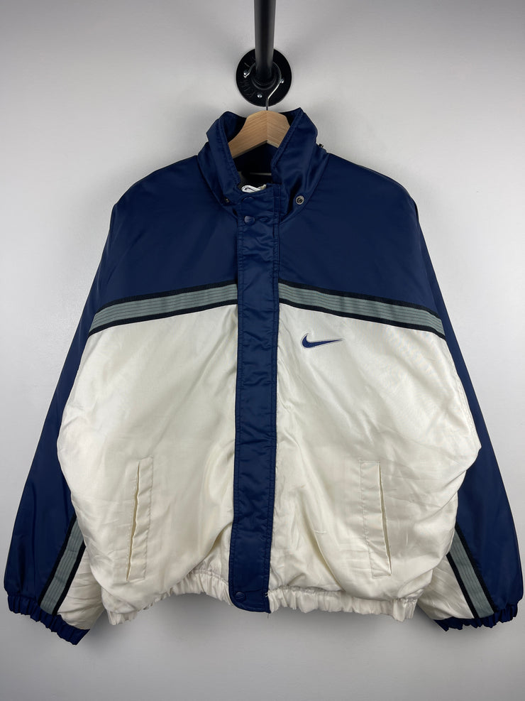 Vintage 90s Nike Swoosh Navy & White Bomber Jacket