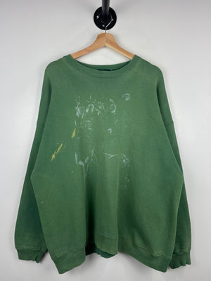 Vintage 90s Blank Thrashed Painter Green Crewneck