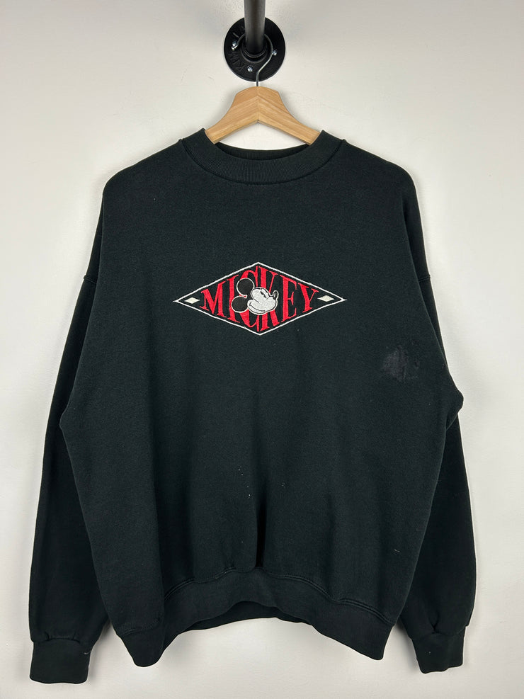 Vintage 90s Mickey Mouse Embroidered Black Crewneck