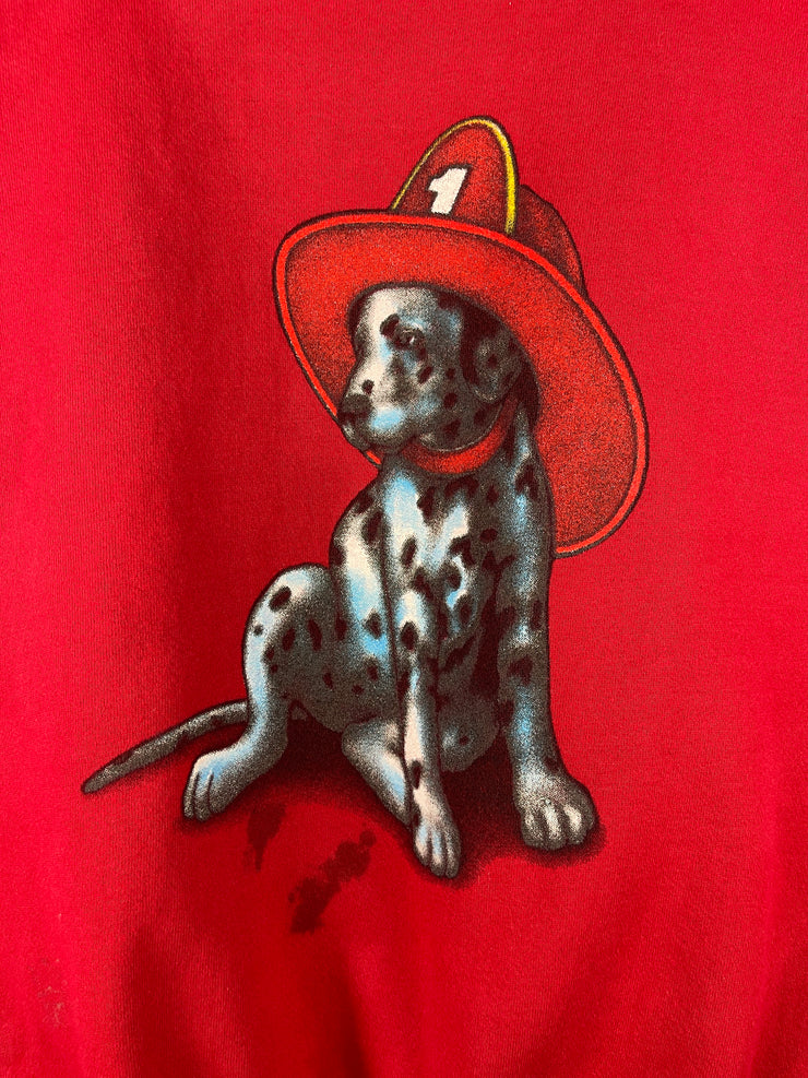 Vintage 90s Dalmatian Dog Fire Fighter Red Crewneck