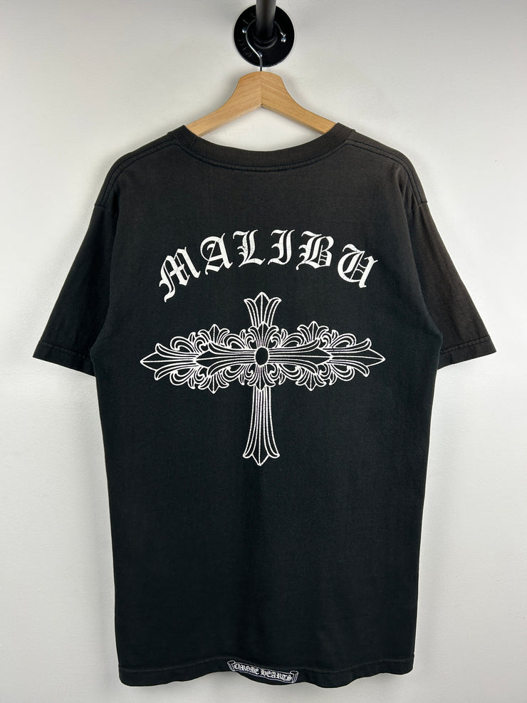 Chrome Hearts Floral Cross Neck Spellout Malibu Black Tee