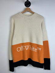 Off White Spellout Cream Knit Sweater