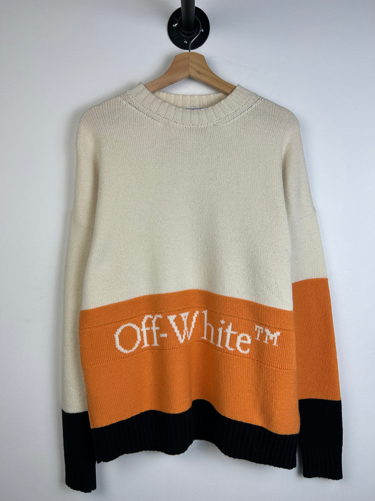 Off White Spellout Cream Knit Sweater