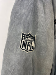 Vintage 90s NFL Los Angeles Raiders Embroidered Faded Silver Nylon Bomber Jacket