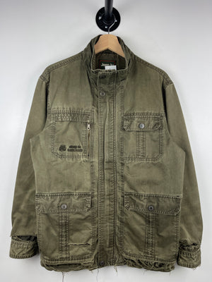 Vintage Jeep Thrashed Green Multi Pocket Military Surplus Jacket