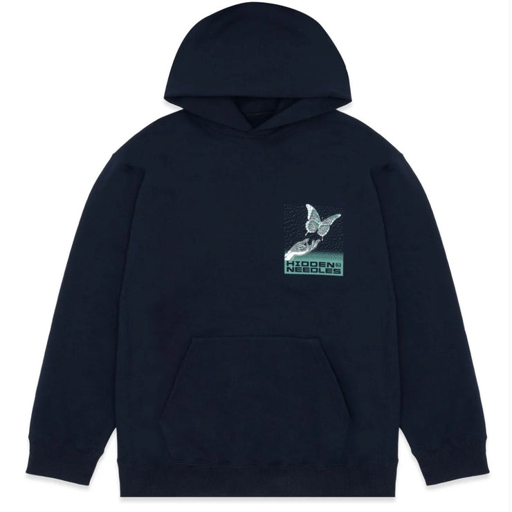 Hidden NY X Needles Pixel Butterfly H Logo Navy Hoodie