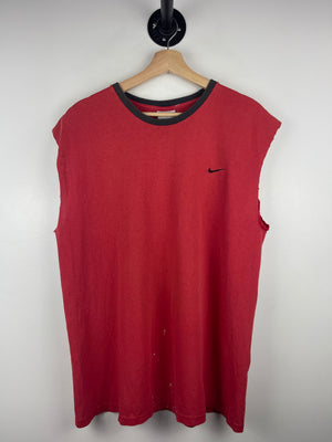 Vintage Nike Mini Swoosh Faded Red Cutoff Tank Top
