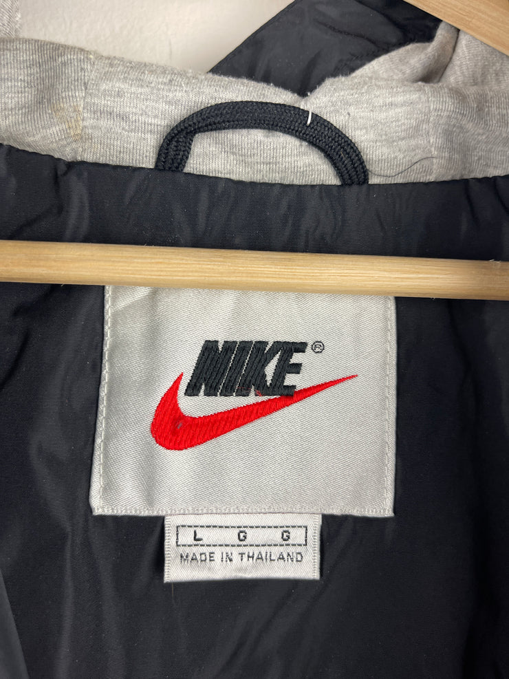 Vintage 90s Nike Swoosh Stripe Black & White Hooded Windbreaker