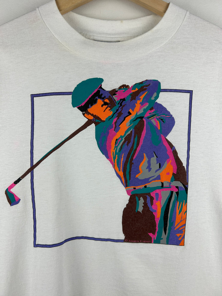 Vintage 90s Golf Art White Tee