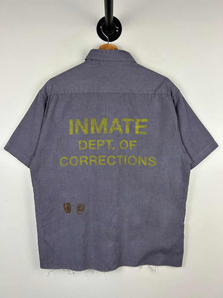 Vintage Inmate Dept Of Corrections Prison Uniform Cropped Button Up Short Sleeve Shirt