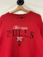 Vintage 90's Chicago Bulls Distressed Red Logo 7 Crewneck