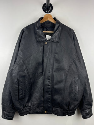 Vintage 90s Mazzsel Black Leather Bomber Jacket