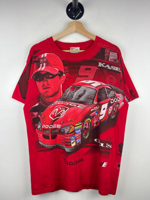 Vintage Nascar Chase Kasey Kane Dodge All Over Red Print Tee