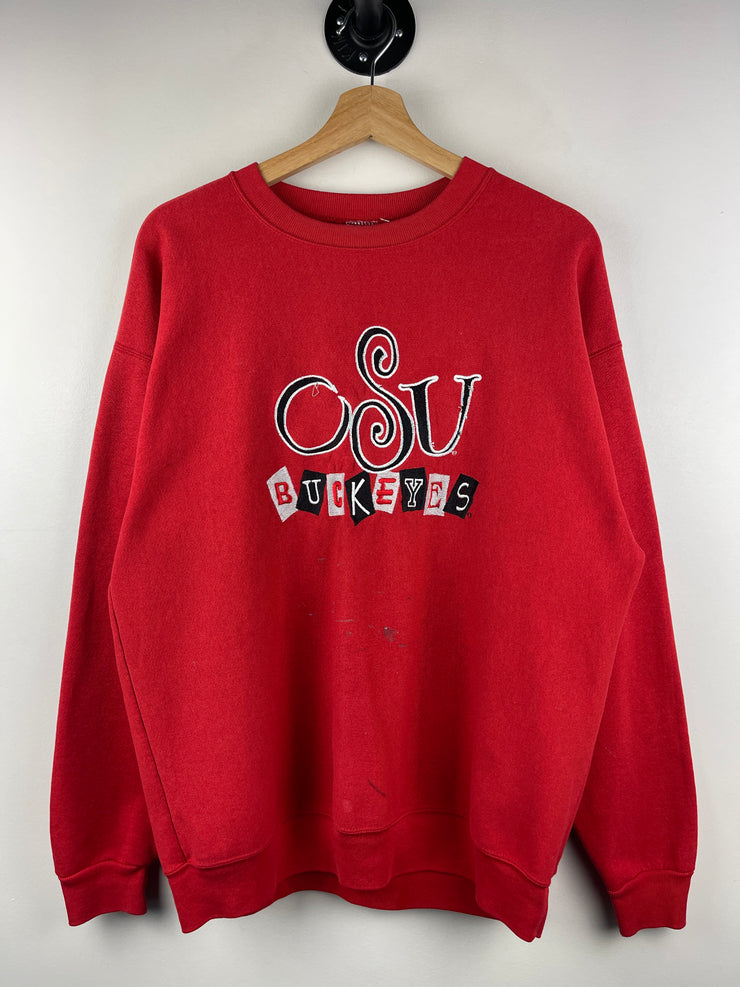 Vintage 90s Ohio State University Buckeyes Embroidered Red Crewneck