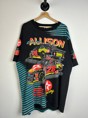 Vintage 1993 Nascar Davey Allison Havoline All Over Print Black Tee