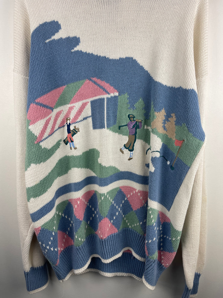 Vintage 90s Par Four Golf Knit White Sweater