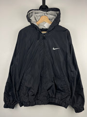 Vintage 90s Nike Swoosh Stripe Black & White Hooded Windbreaker