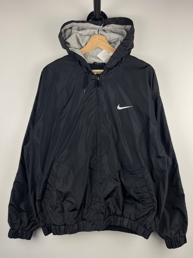 Vintage 90s Nike Swoosh Stripe Black & White Hooded Windbreaker