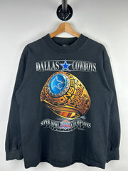 Vintage 90s NFL Dallas Cowboys Super Bowl Champions Ring Black Mock Neck Long Sleeve