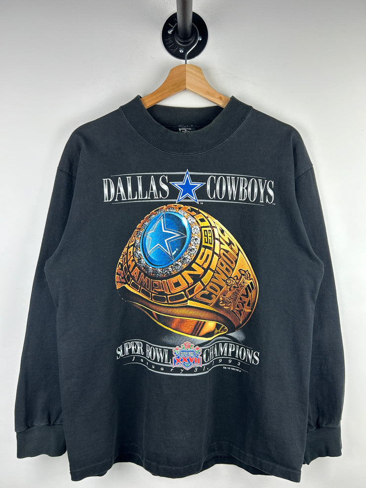 Vintage 90s NFL Dallas Cowboys Super Bowl Champions Ring Black Mock Neck Long Sleeve