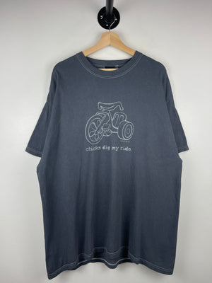 Vintage 90s Chicks Dig My Ride Big Wheel Bike Comedy Grey Tee