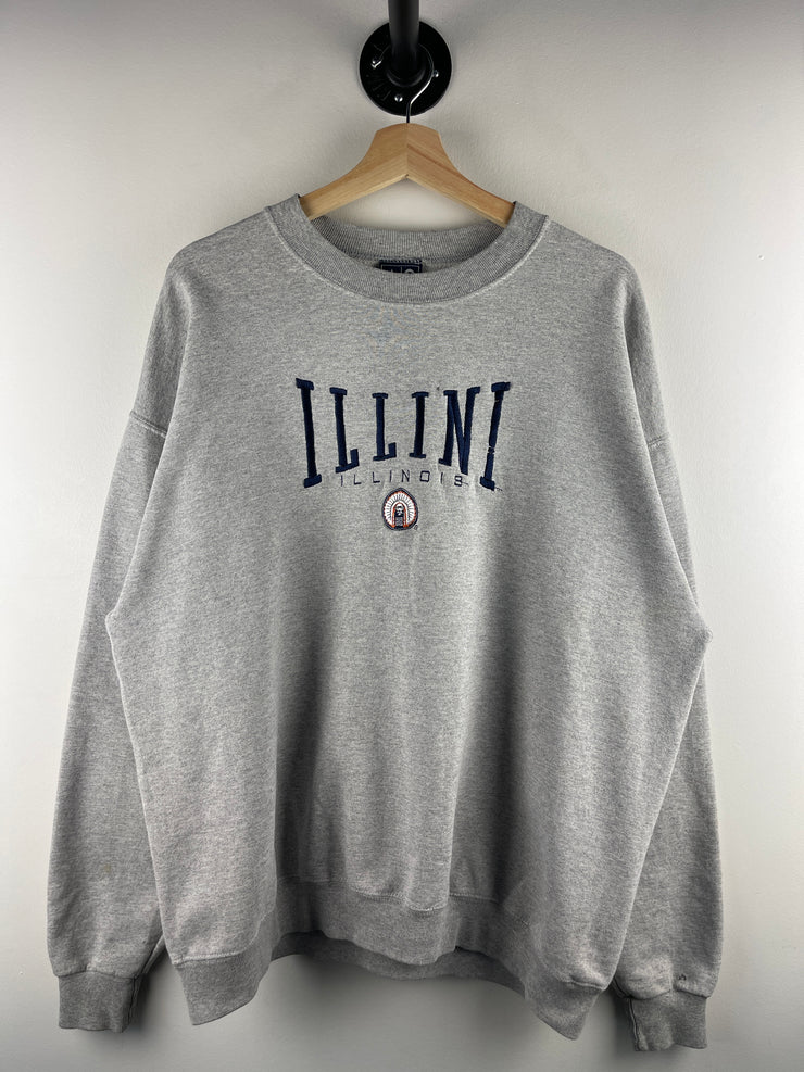 Vintage 90s Illinois Illini Embroidered Grey Crewneck